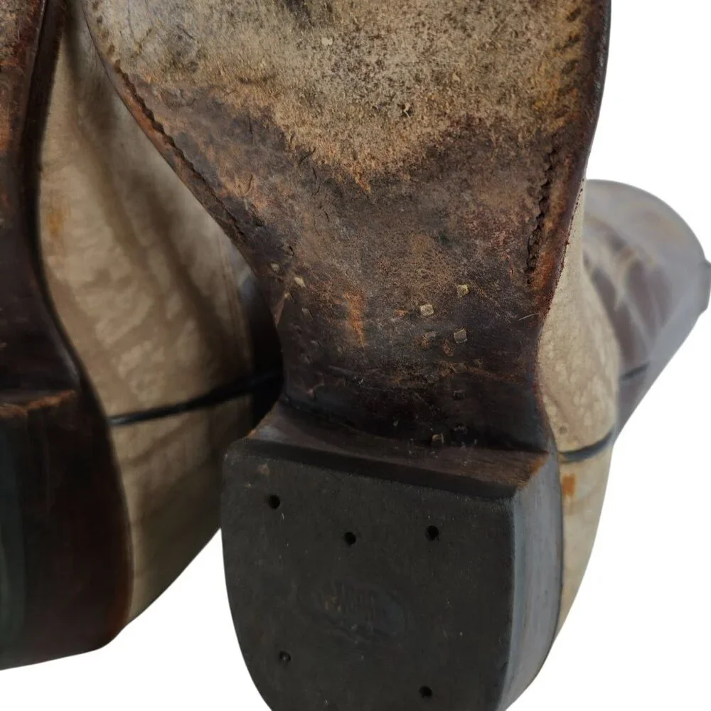 Nocona Cape Buffalo Cowboy Boots Mens size 10D Brown Tan Exotic Leather Western - Picture 14 of 16